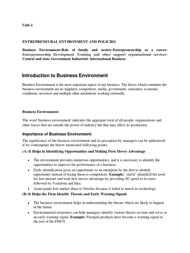 Introduction To Business Environment Pdf