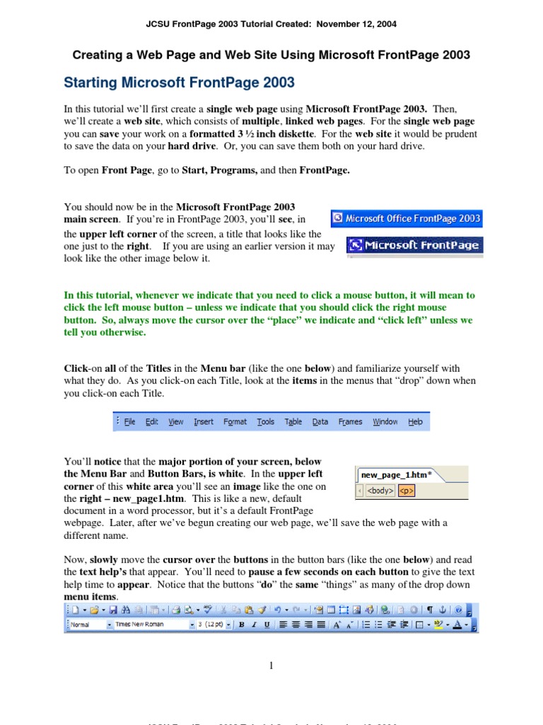 FrontPage 2003 Tutorial | PDF