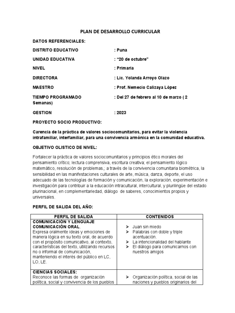 Plan de Desarrollo Curricular 2023 | PDF | Comunicación | Pensamiento