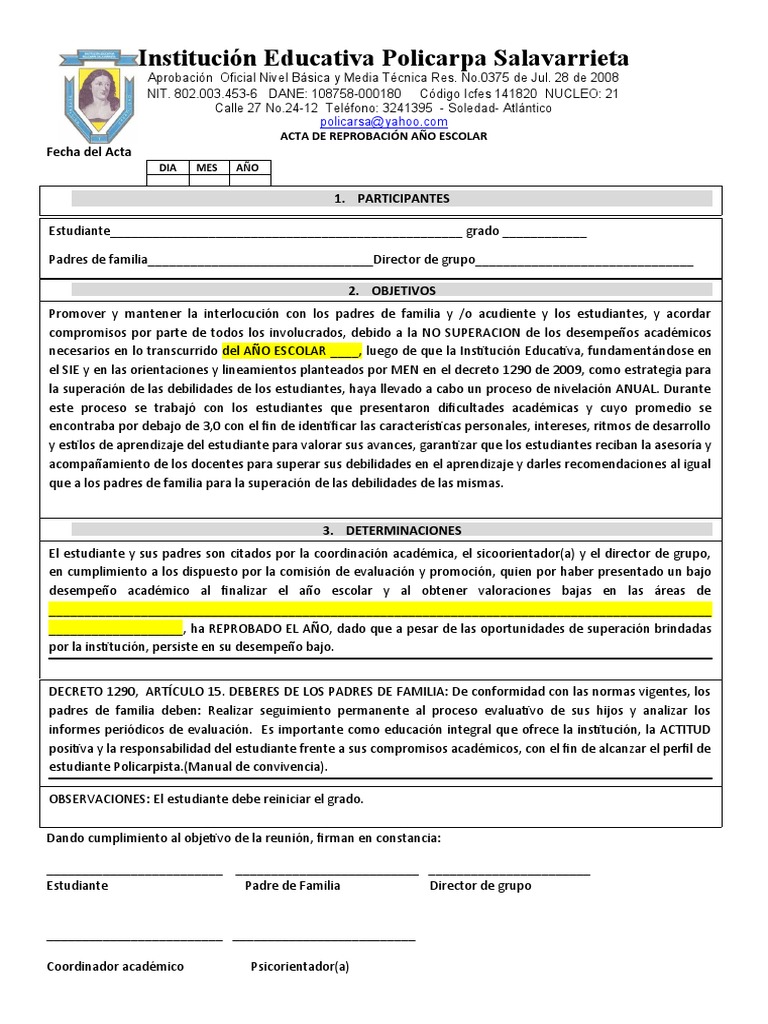 Acta de Reprobación Escolar 2023 | PDF | Crecimiento personal y ...
