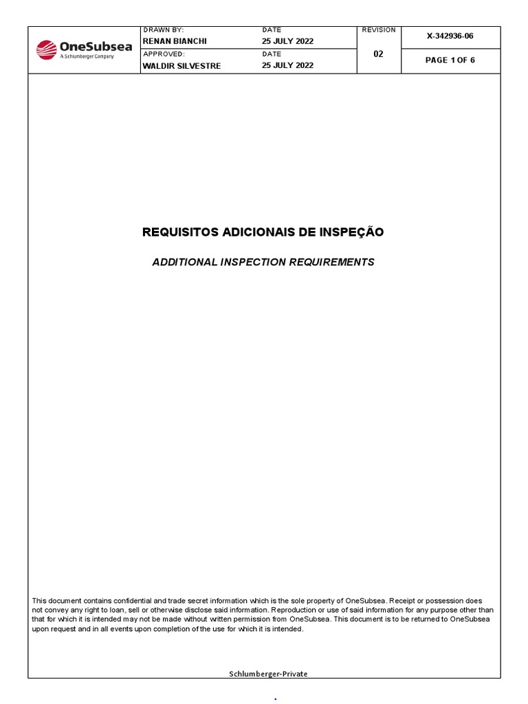 X-342936-06 Rev. 02 ADDITIONAL INSPECTION REQUIREMENTS | PDF
