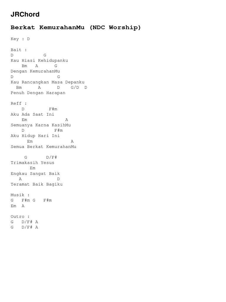 Berkat KemurahanMu NDC Worship PDF