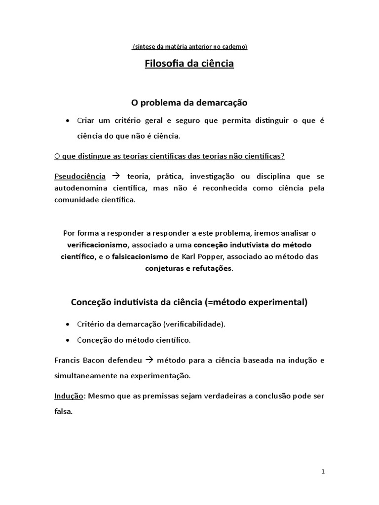 A Filosofia Da Ciência - Resumo de Filosofia 11ºano | PDF | Science ...