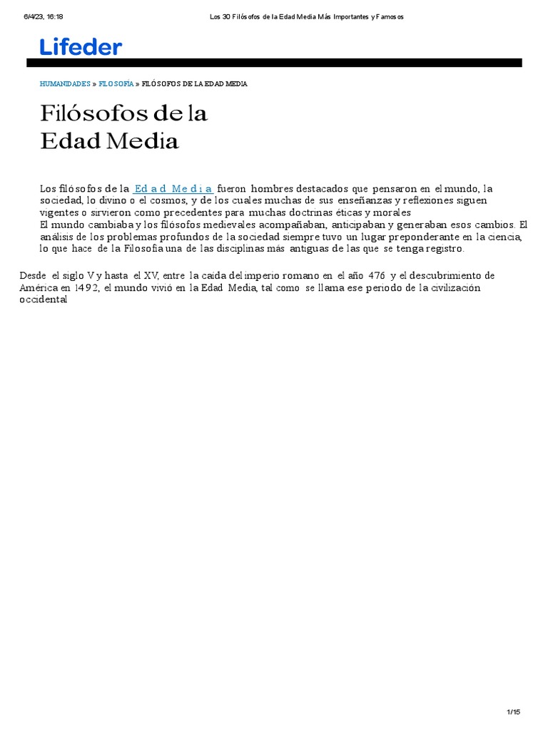 Los 30 Filósofos de la Edad Media Más Importantes y Famosos | PDF ...