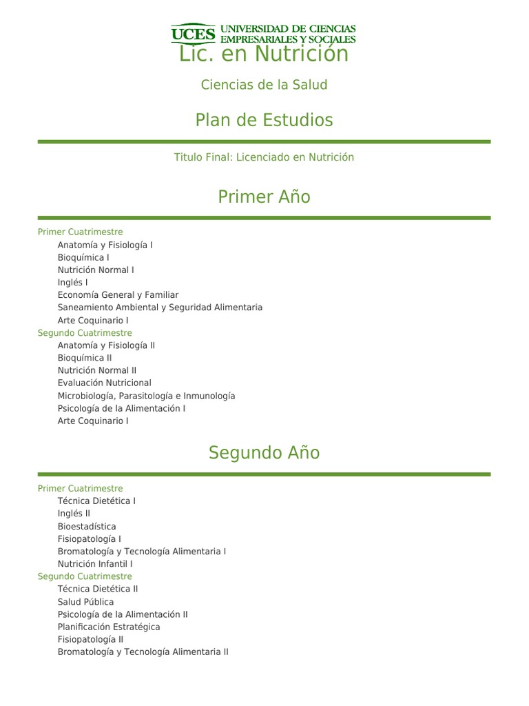 Plan de Estudios Licenciatura en Nutrición | PDF | Relaciones ...