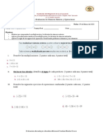 Evaluación Adaptada Multiplicación y División de Números Enteros 8vo. 2023