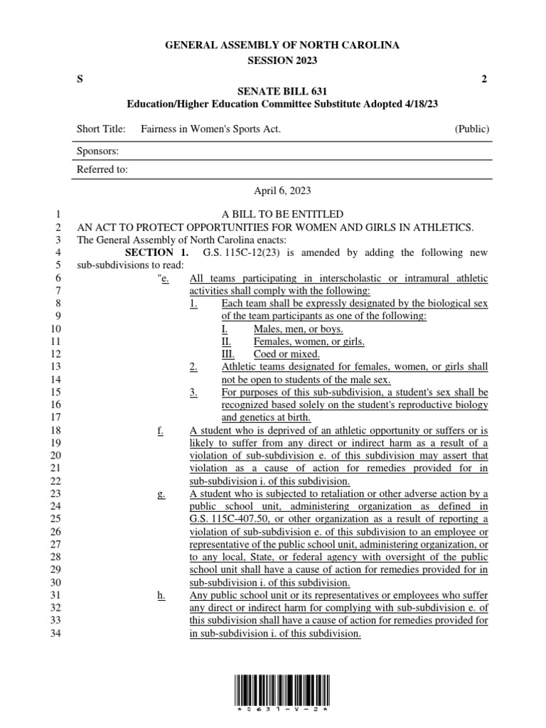 Senate s transgender sports bill pdf injunction legal remedy