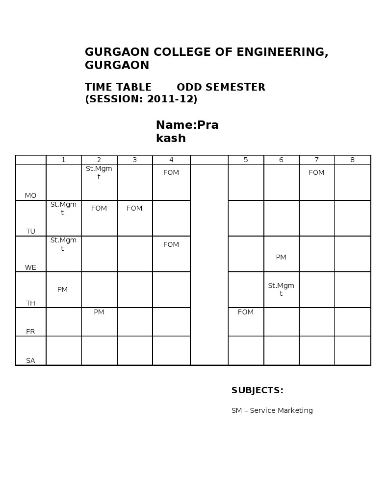 Time Table - Format | PDF