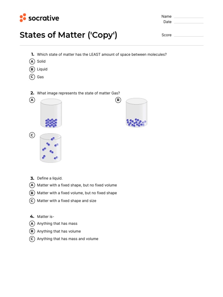 Quiz States of Matter PDF