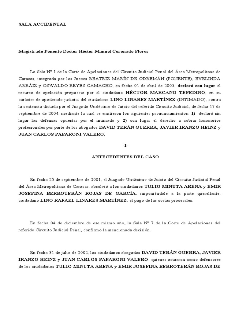 Costas SCP (Héctor Marcano 09-12-2005) | PDF | Judicaturas | Sentencia ...