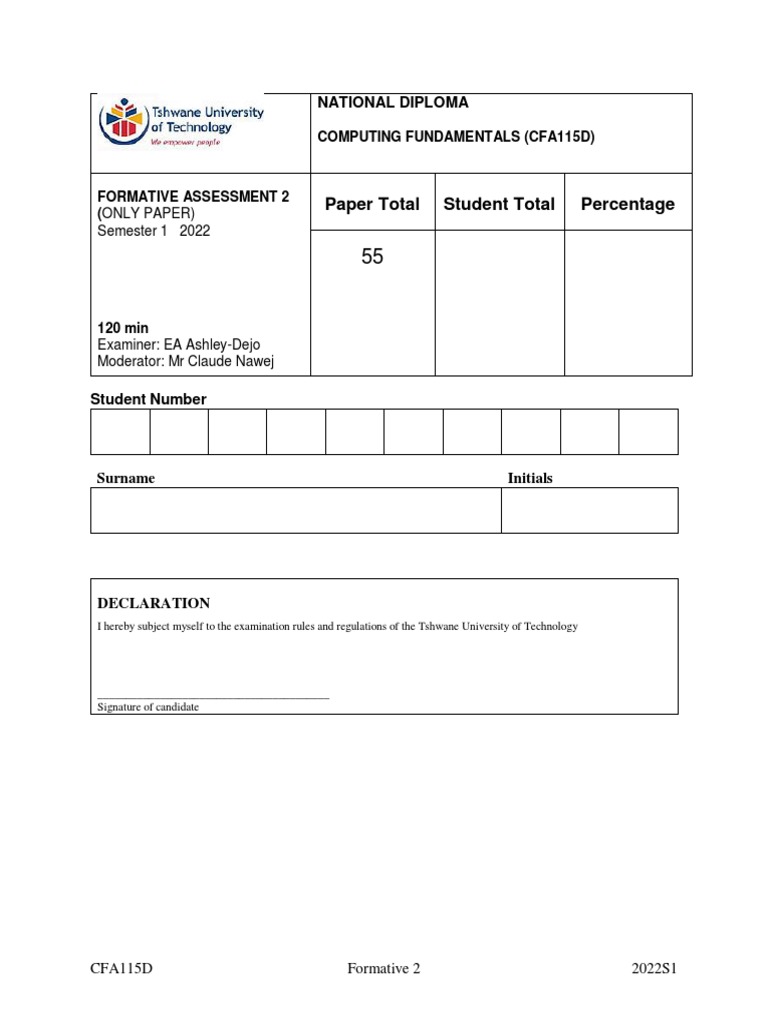 Paper Total Student Total Percentage: National Diploma | PDF