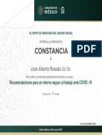 Jose Alberto Rosado Uc Uc: Recomendaciones para Un Retorno Seguro Al Trabajo Ante COVID - 19