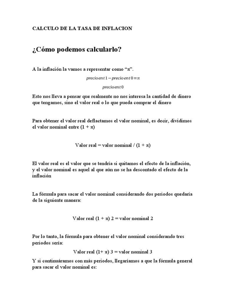 Cálculo de la Tasa de Inflación | PDF | Inflación | Tasa de interés real