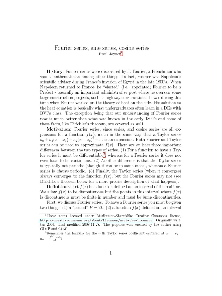 Fourier Series: Sine and Cosine Expansions | PDF | Fourier Series ...