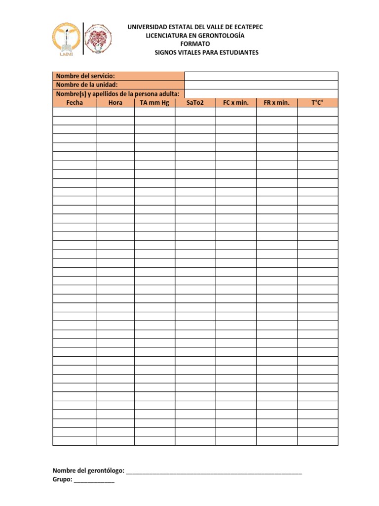 Formato de Signos Vitales para Estudiantes | PDF