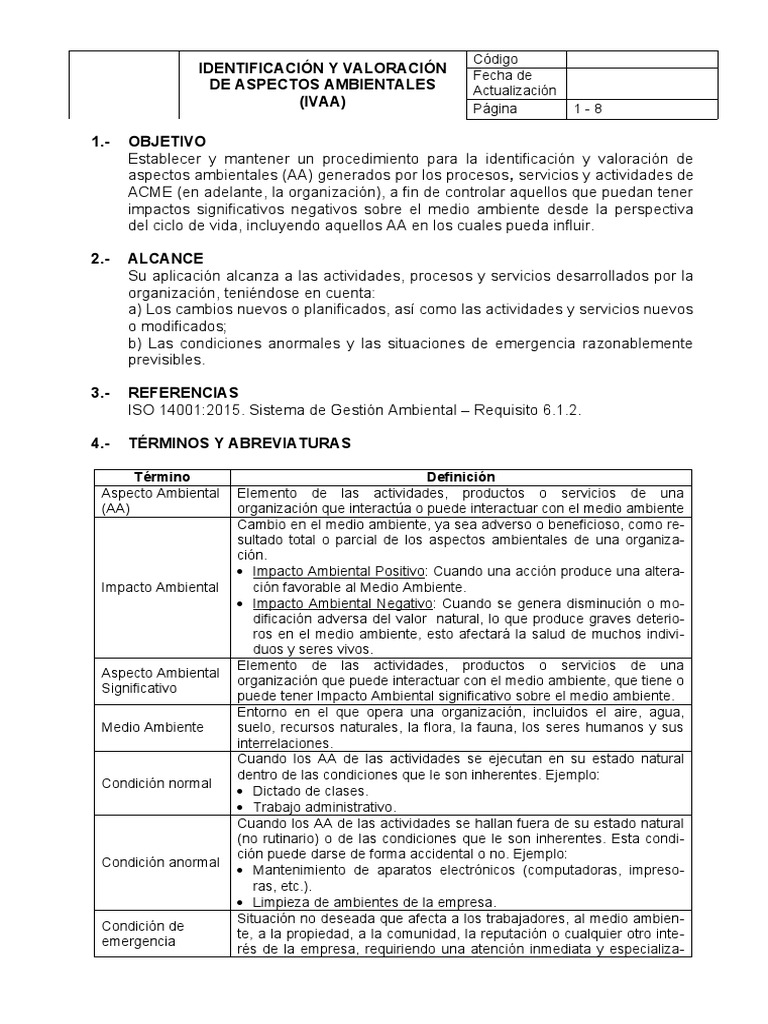 ACME-AMB-01 Identificación y Valoración de Aspectos Ambientales 2021 ...