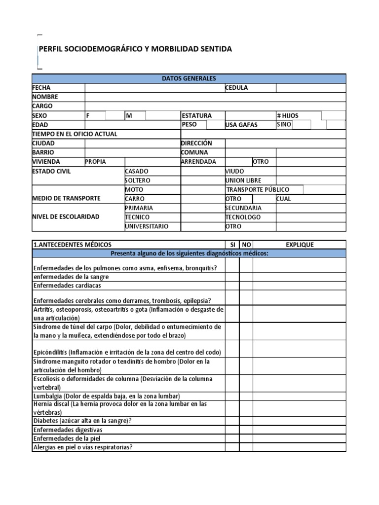 Encuesta de Morbilidad Sentida | PDF | Dolor lumbar | Sistema ...