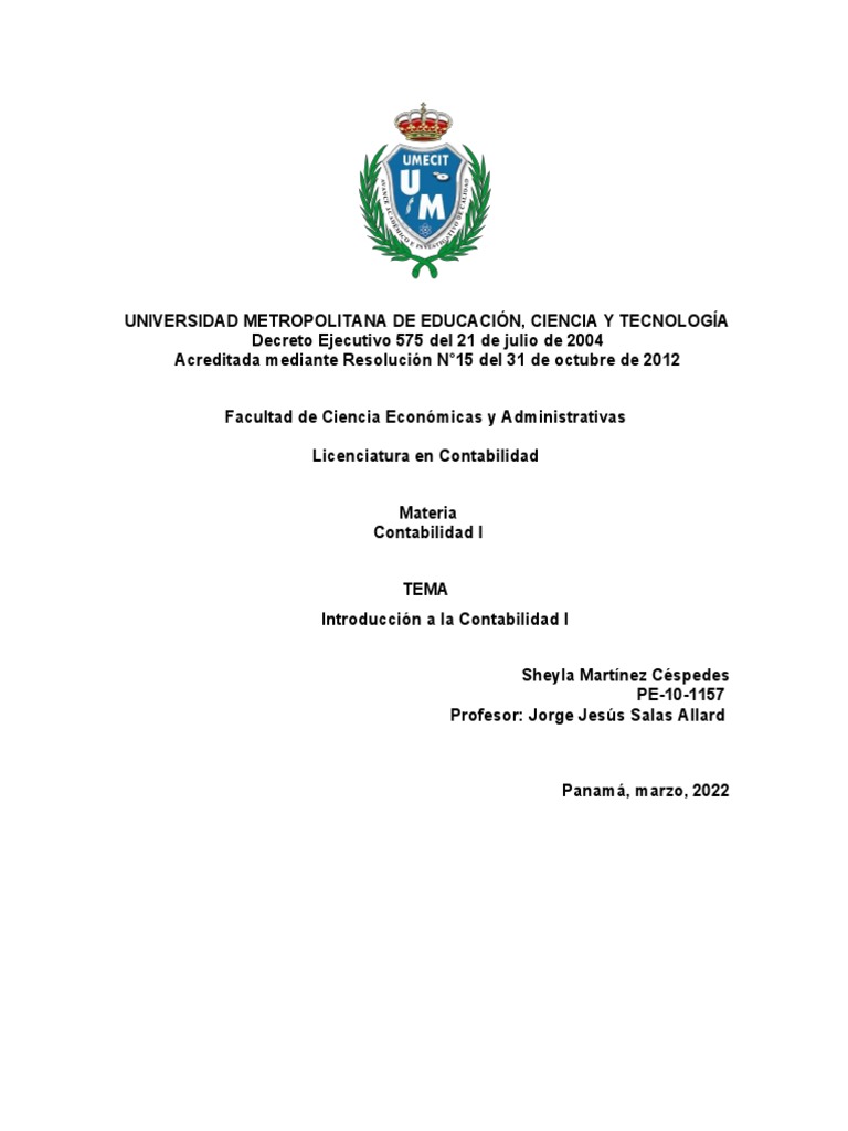 Contabilidad I Introduccion A Contabilidad Pdf