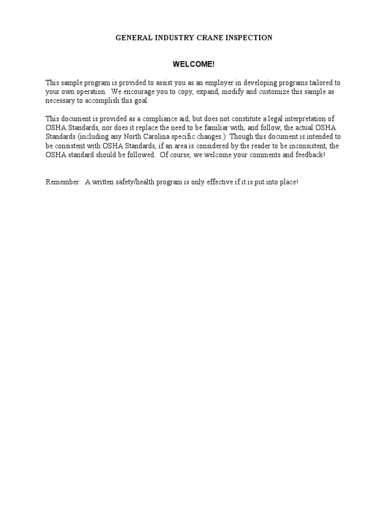 Crane Inspection Program Guide | PDF | Crane (Machine) | Occupational ...