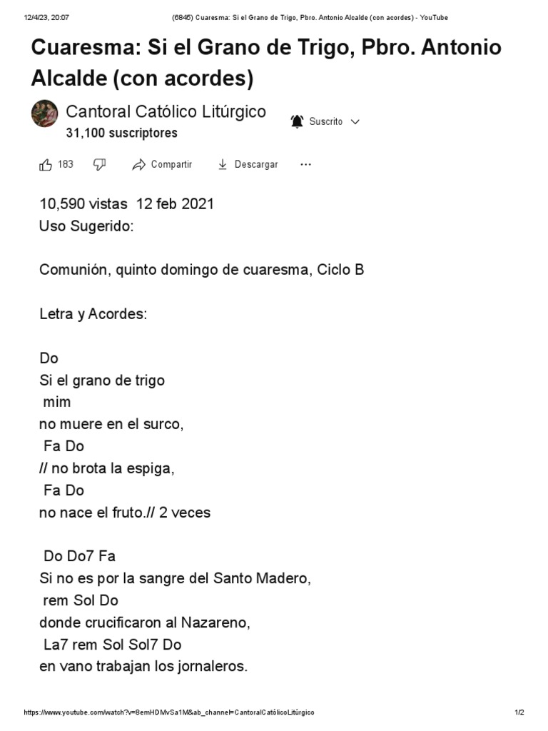 (6845) Cuaresma - Si El Grano de Trigo, Pbro. Antonio Alcalde (Con