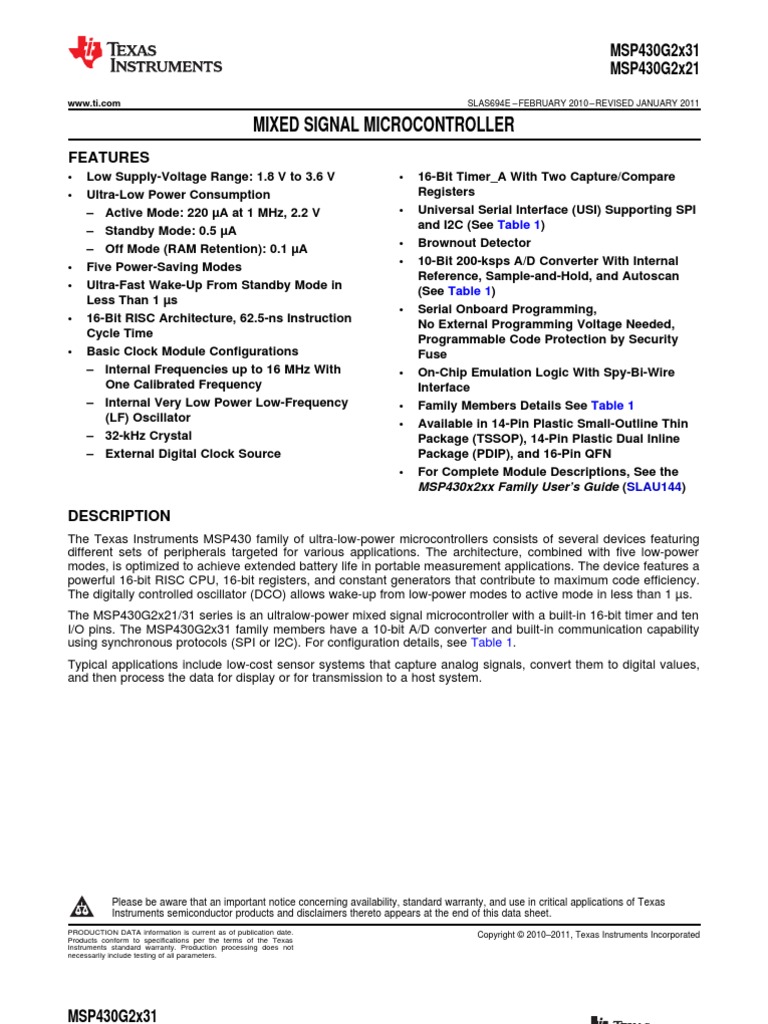 MSP 430 G 2131 | PDF | Computers