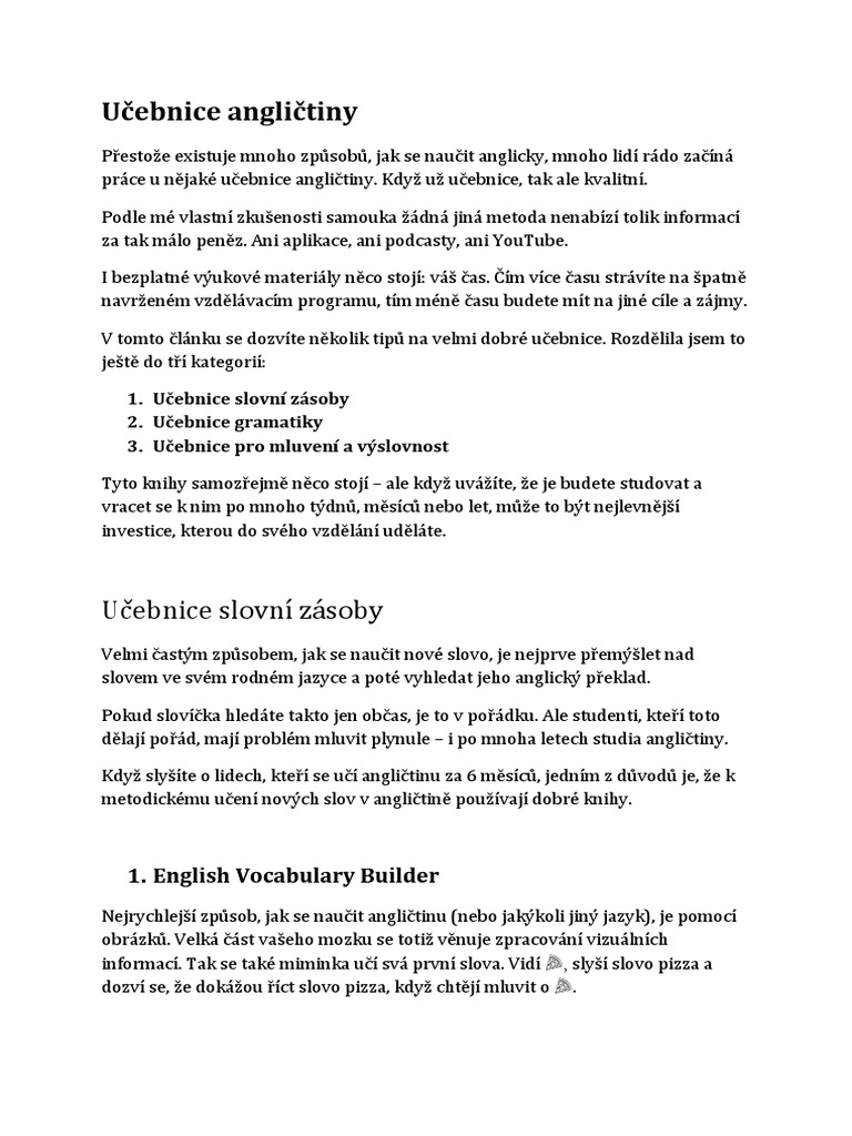 Učebnice Angličtiny Učebniče Slovní Žasoby PDF