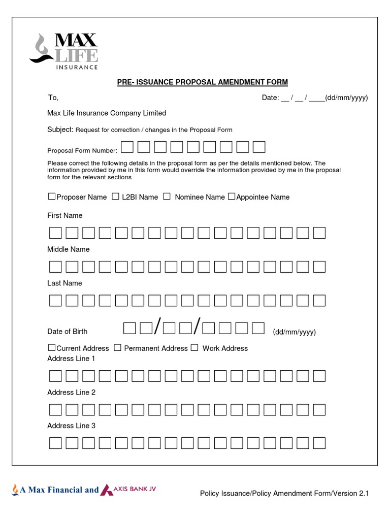 Pre Issuance Amendment Form | PDF