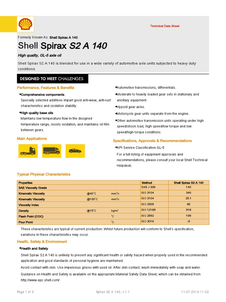 Shell Spirax S2 A 140 | PDF | Viscosity | Gear