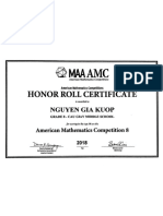 Honor Roll Certificate American Mathematics Competitions