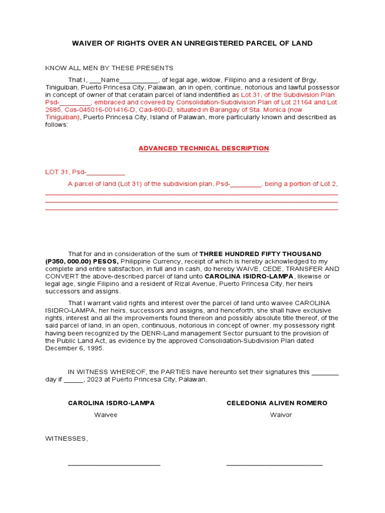 Waiver of Rights for Unregistered Land | PDF