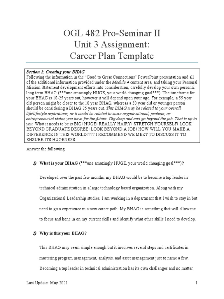 Ogl482 Unit 3 Module Career Plan | PDF | Career & Growth | Business