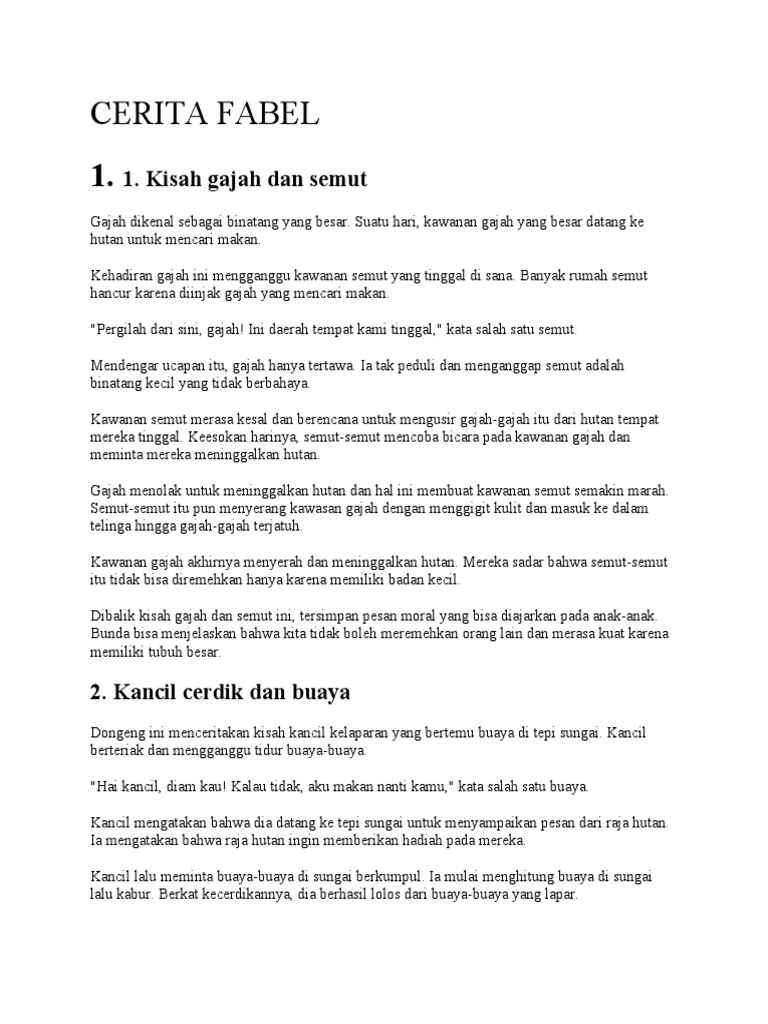 Cerita Fabel Anak Anak Edit 1 Pdf Fiksi Umum