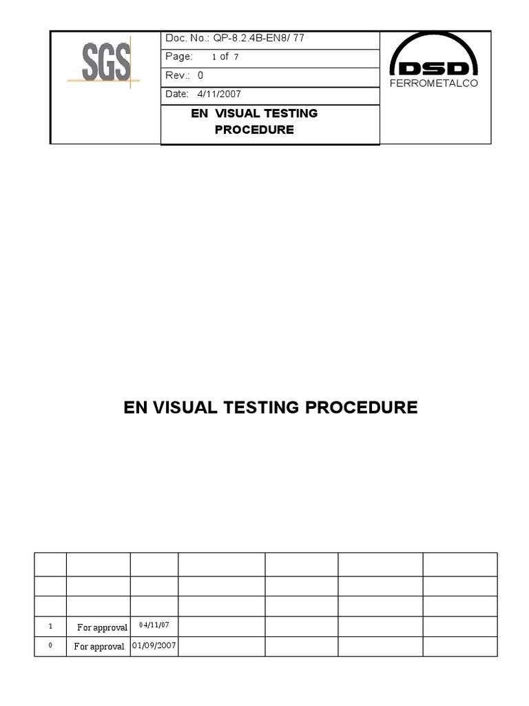 En Visual Testing Procedure PDF Welding Construction