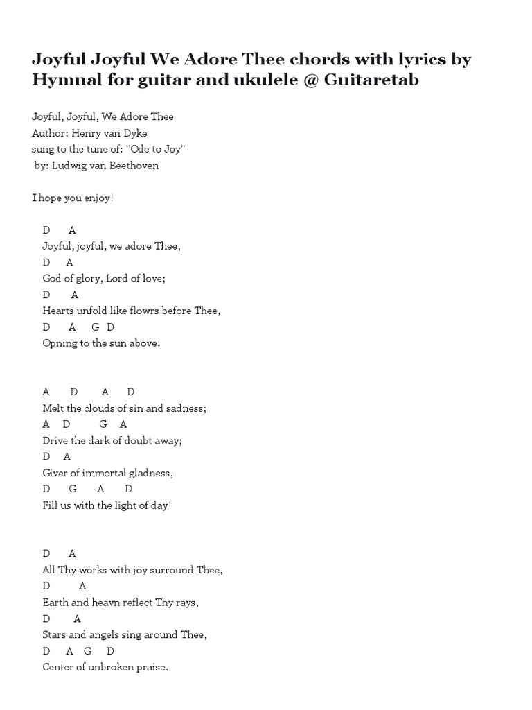 Joyful Joyful We Adore Thee Chords With Lyrics by Hymnal For Guitar and ...