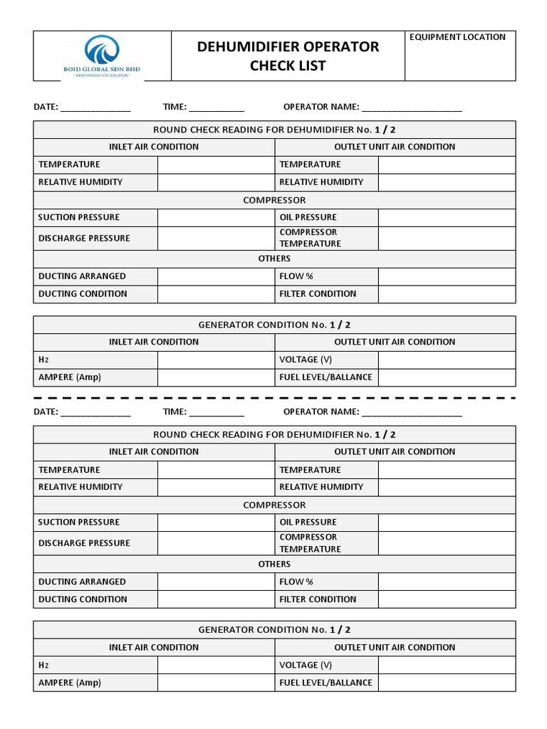 Dehumidifier Operator Checklist Guide | PDF | Law | Technology ...