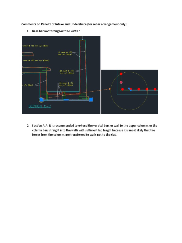 Comments On Panel 1 of Intake and Undersluice (For Rebar Arrangement ...