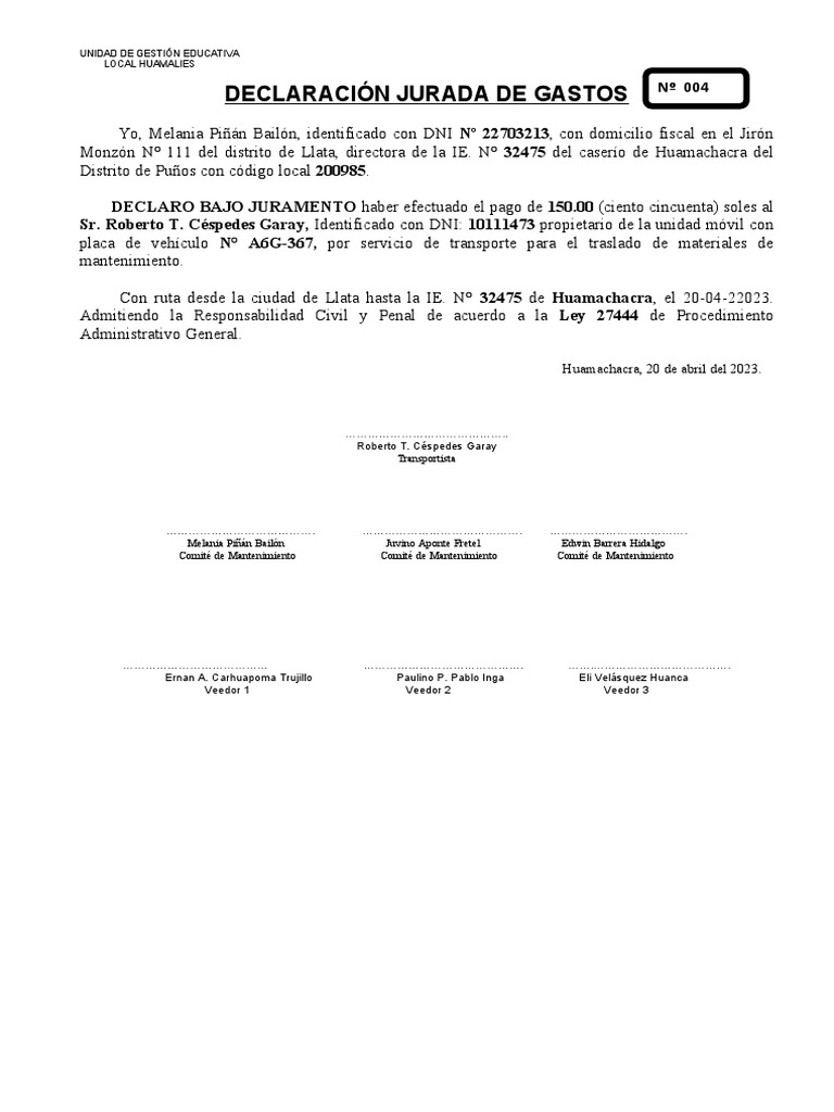 Declaración Jurada de Gastos Educativos | PDF