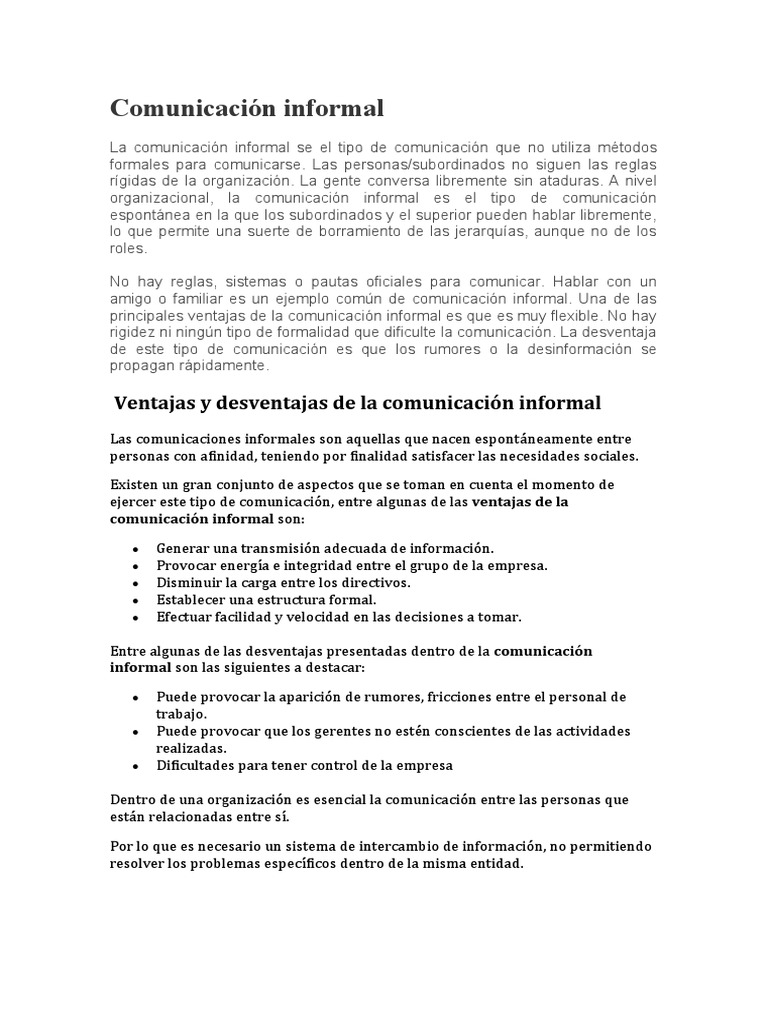 Ventajas y desventajas de la comunicación informal | PDF