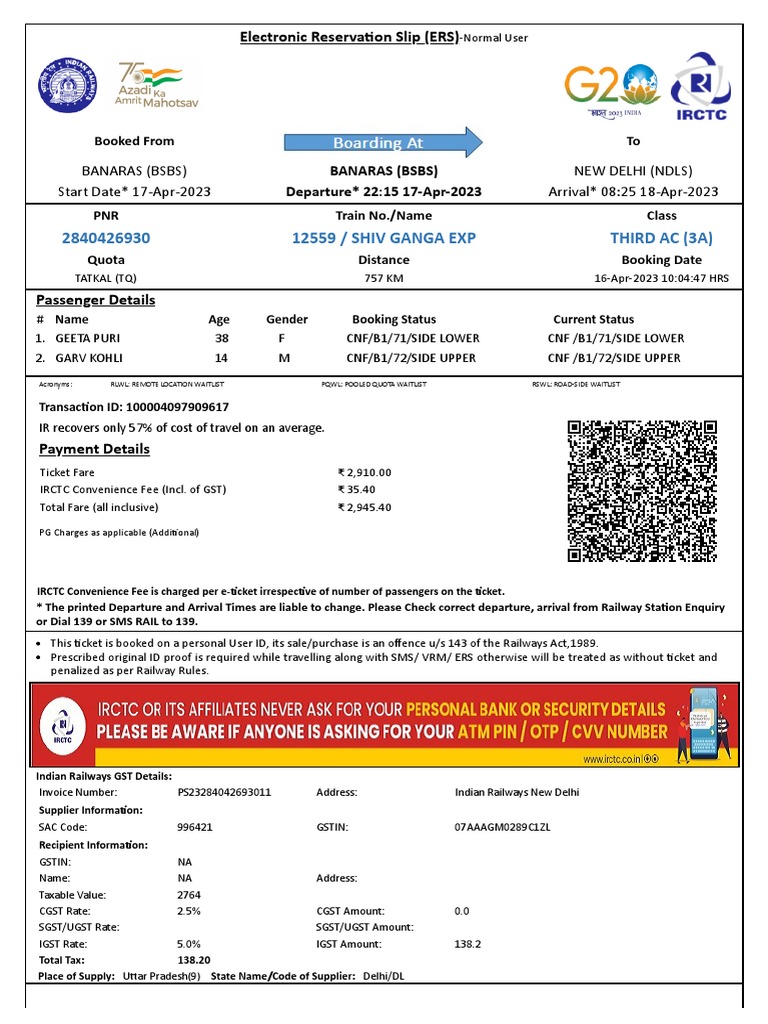 Shiv Ganga Exp Third Ac (3A)