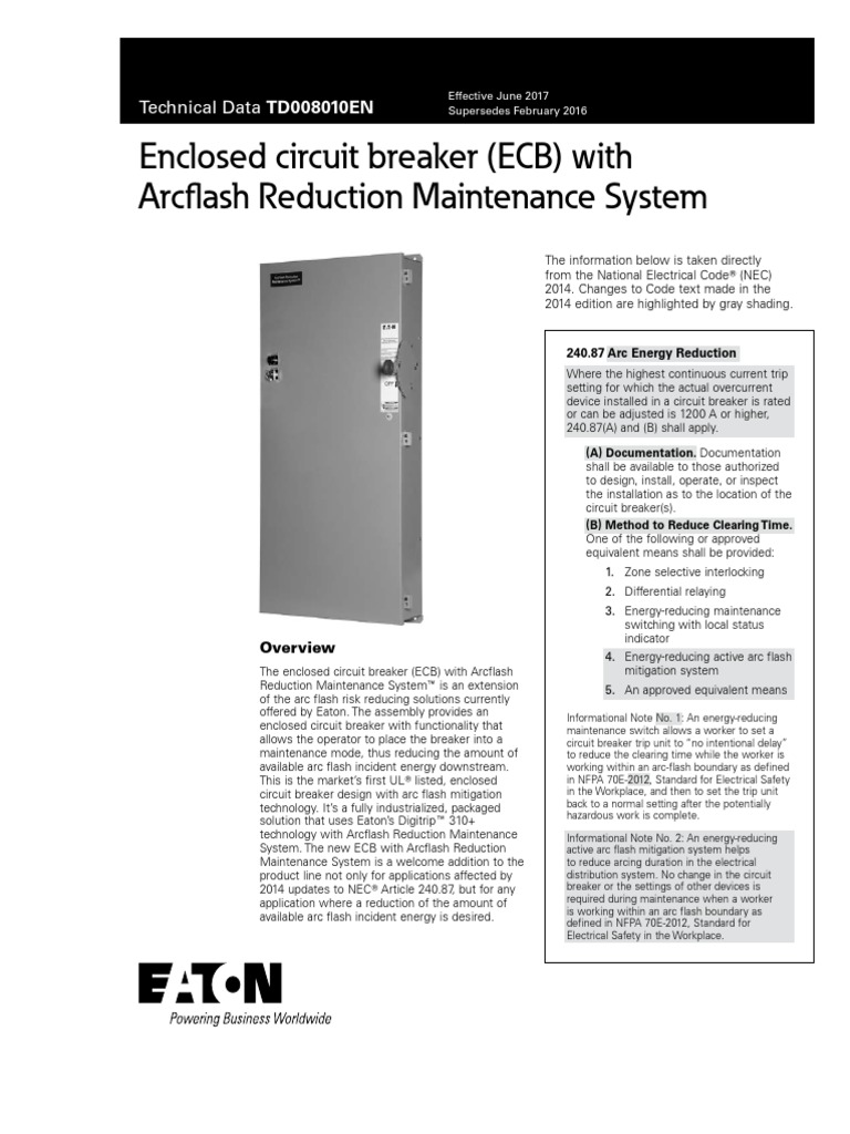 EATON ECB Specs Sample | PDF | Relay | Power Engineering