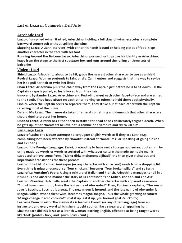 Lazzi in Commedia Dell'Arte | PDF