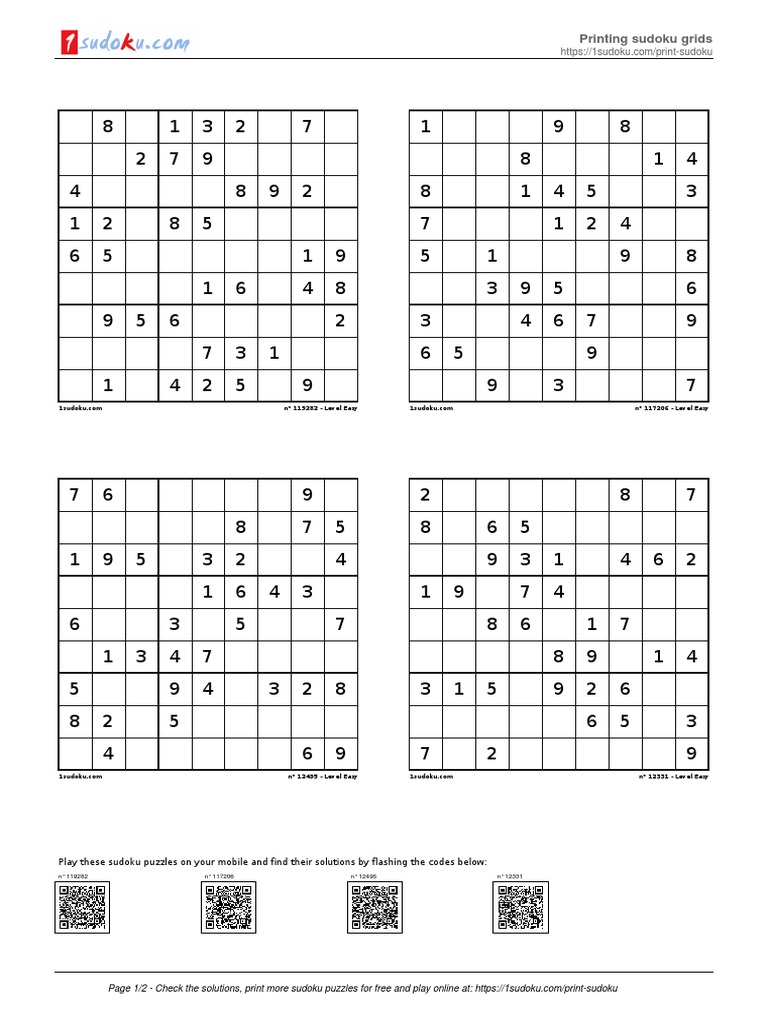 Sudoku Print Pdf Puzzles Games Of Mental Skill