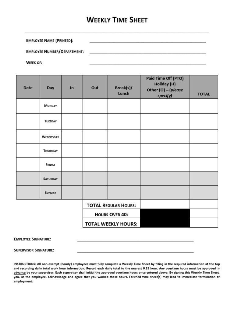 Weekly Timesheet Template | PDF
