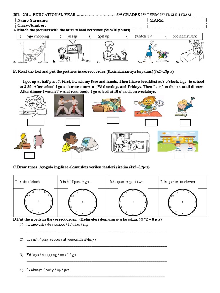 6 Sinif Ingilizce 1 Donem 1 Sinav 1 Download Free Pdf Food And