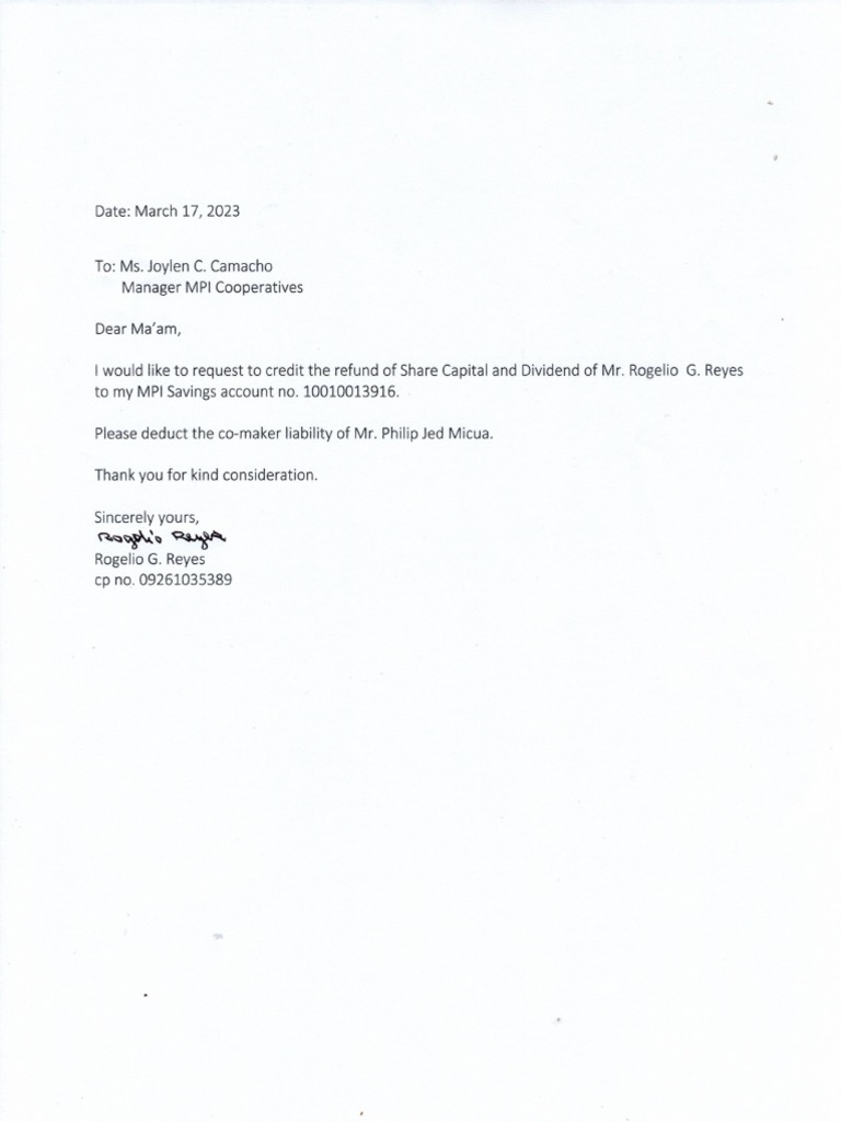 Request of Refund of Share Capital | PDF