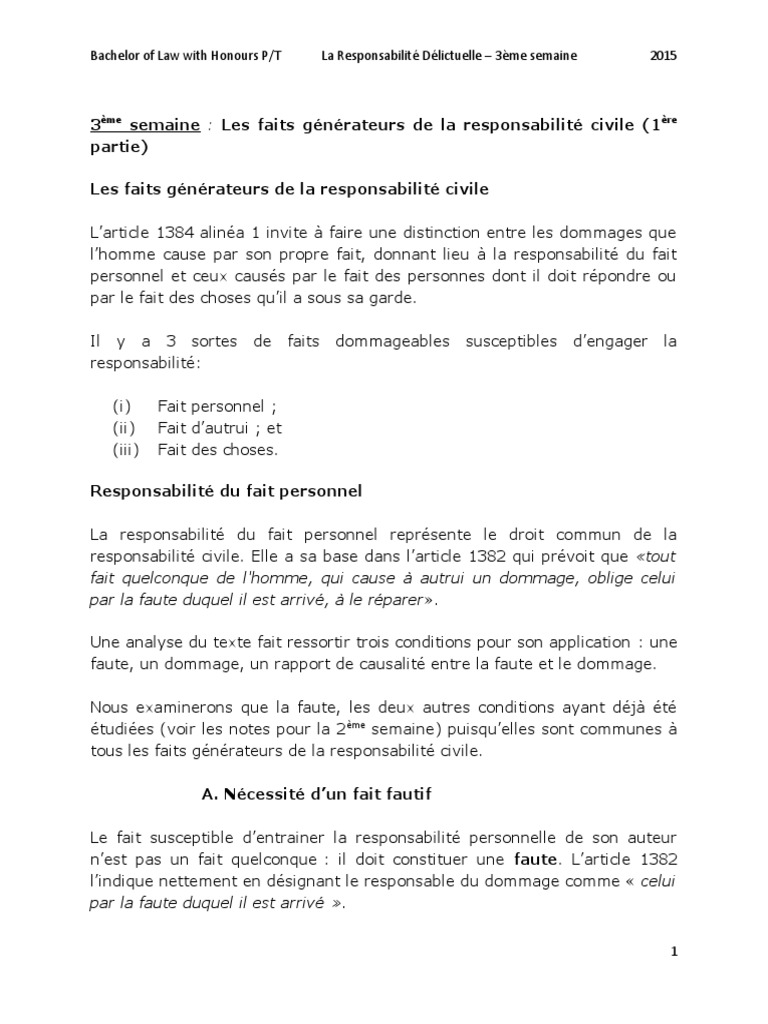 Responsabilité Délictuelle et Faute | PDF | Justice | Crime et violence