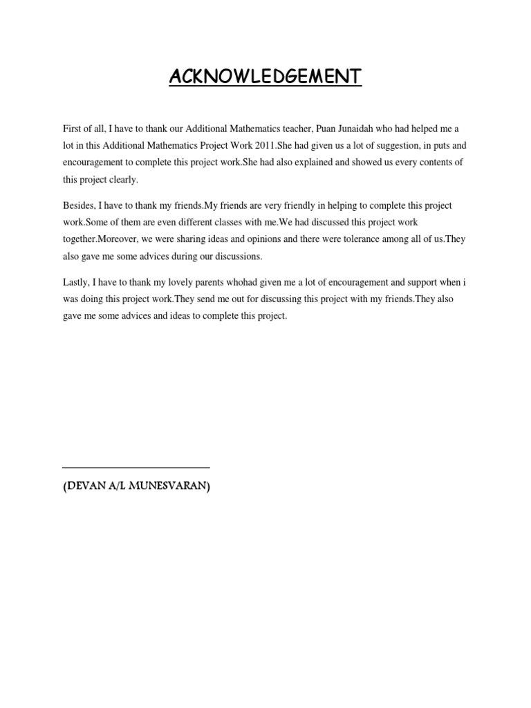 Acknowledgement for Maths Project 2011 | PDF