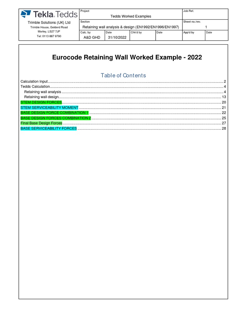 Tedds EC Retaining Wall Worked Example 2022 | PDF | Deformation ...