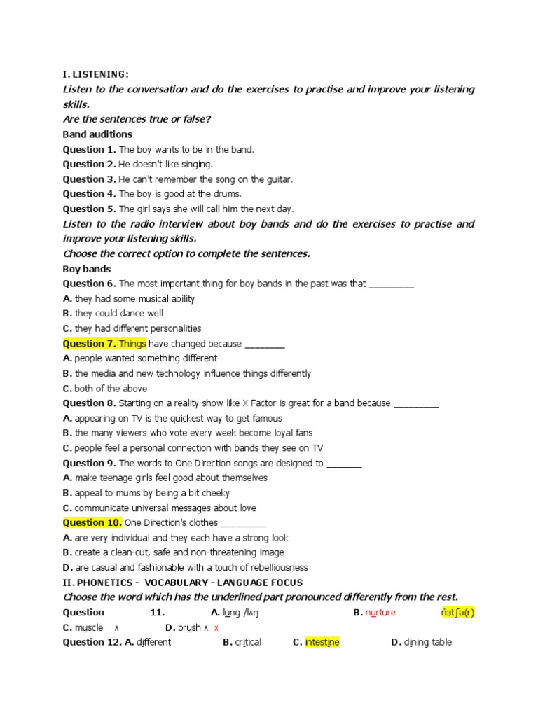Listening and Language Skills Practice | PDF | Language Arts & Discipline