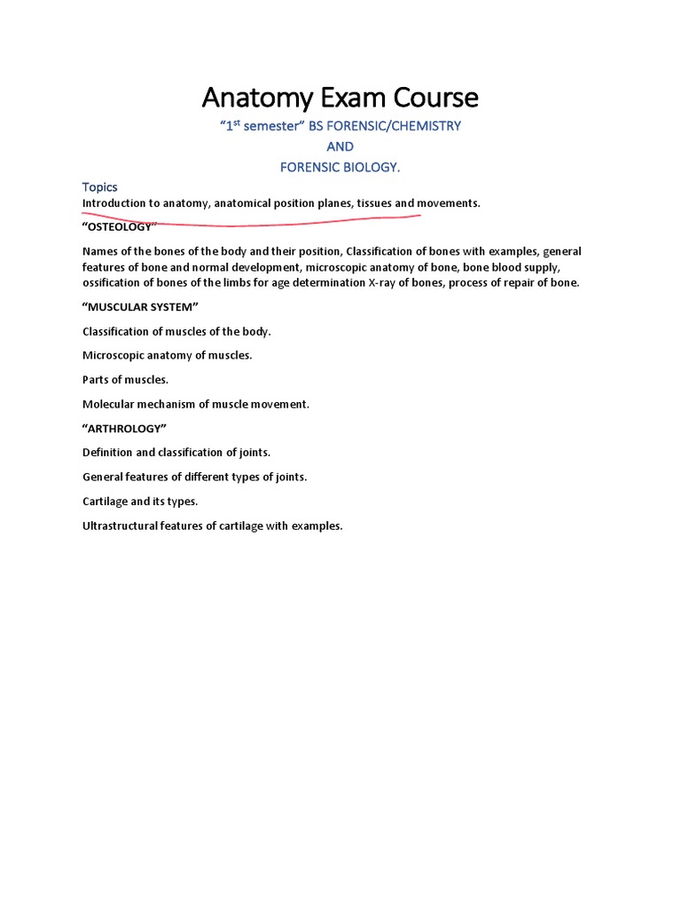 Anatomy Exam Course 1 PDF